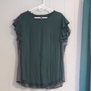 Ruffle sleeve, tunic blouse top, Dark Green